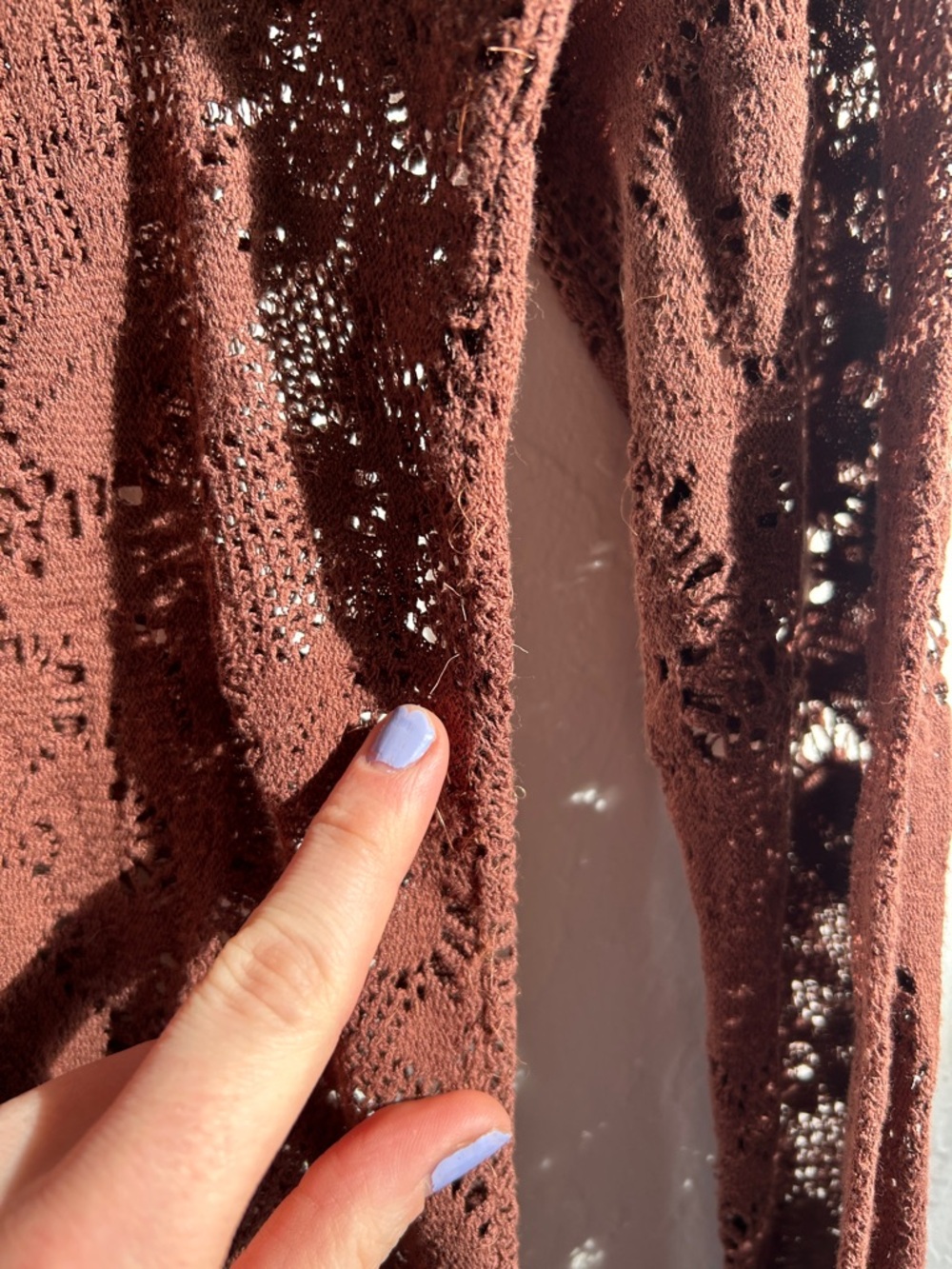 Brown Sheer Lace Long-Sleeve Scoop Neck Top - Picture 3 of 4